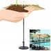 YesHom 8 FT Aluminum Outdoor Patio Beige Umbrella with Crank Tilt & Base Stand for Deck Market Yard Beach Pool cafe   